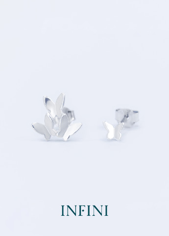 Сережки срібні асиметричні з метеликами Infini (256615134)