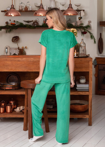 Зеленая всесезон пижама женская футболка + брюки ISSA PLUS 13667