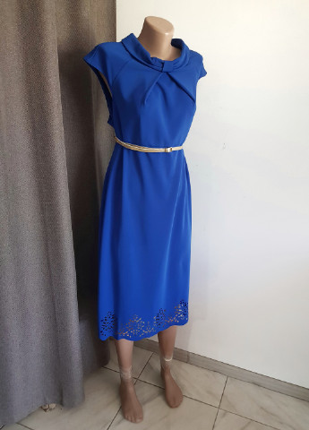 Синя синя сукня з перфорацією і поясом Exclusive