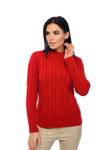 Красный женский мягкий свитер с воротником стойкой. SVTR