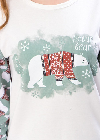 Зелена зимня піжама жіноча "family look" (кофта та штани) з новорічним принтом (p-9295) Носи своє