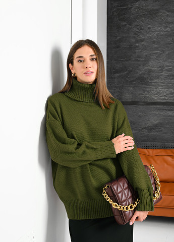 Оливковый (хаки) свободный женский свитер SVTR