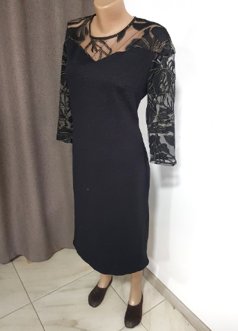Чорна святкова чорна сукня з візерунком по сітці AppleLine
