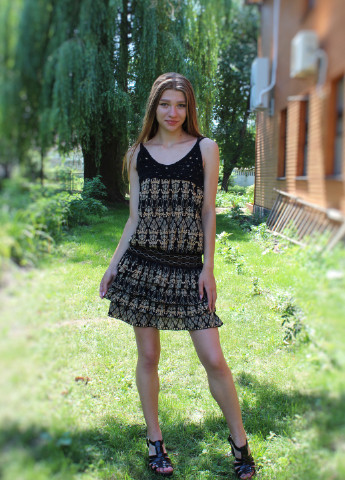 Чорна сукня-сарафан літня в чорно-коричневих тонах No Brand