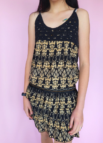 Чорна сукня-сарафан літня в чорно-коричневих тонах No Brand