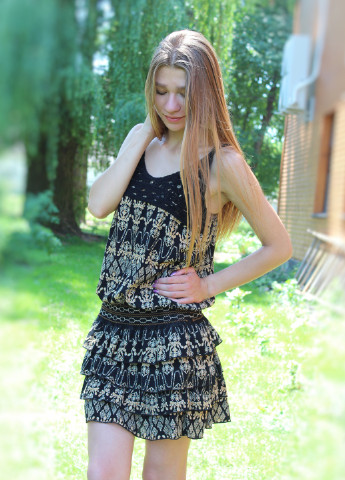 Чорна сукня-сарафан літня в чорно-коричневих тонах No Brand