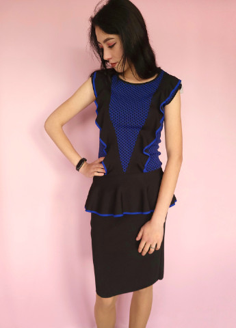 Чорна сукня жіноча чорна з синім з баскою без рукавів No Brand