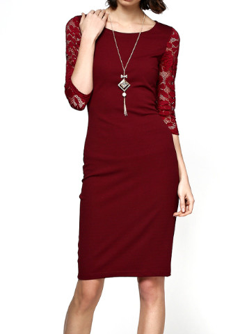 Бордова бордова сукня з гіпюровим рукавом No Brand