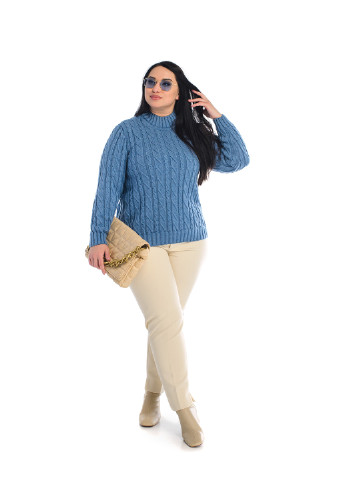 Блакитний жіночий м'який светр з стійкою коміром SVTR