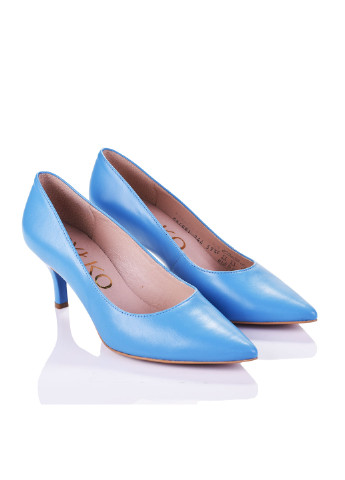 Голубые женские вечерние туфли на среднем каблуке - фото