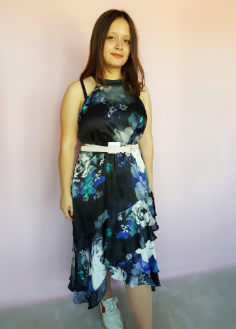 Чорна сукня синя в квіти міді Lipsy