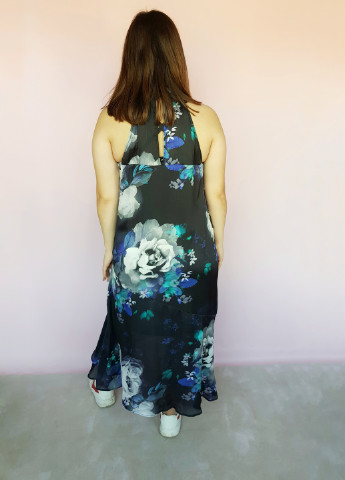 Черное платье синее в цветы миди Lipsy