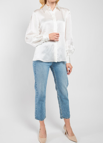 Бежевая летняя блуза молочного оттенка с длинным рукавом MSGM