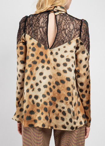 Коричневая коричневая блуза с гипюровой вставкой MSGM