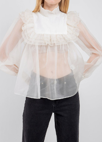 Белая летняя белая полупрозрачная блуза из шелка MSGM