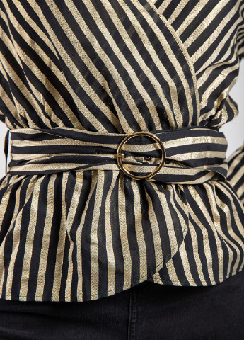 Черная летняя черно-золотистая блуза в полоску Pinko