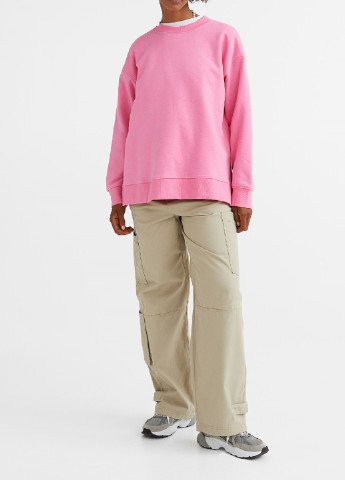 Свитшот H&M - крой однотонный розовый кэжуал - (256746202)
