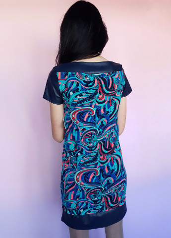 Темно-синя темно-синя сукня зі вставками еко-шкіри No Brand