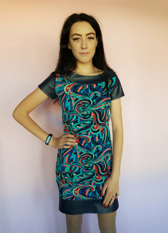 Темно-синя темно-синя сукня зі вставками еко-шкіри No Brand