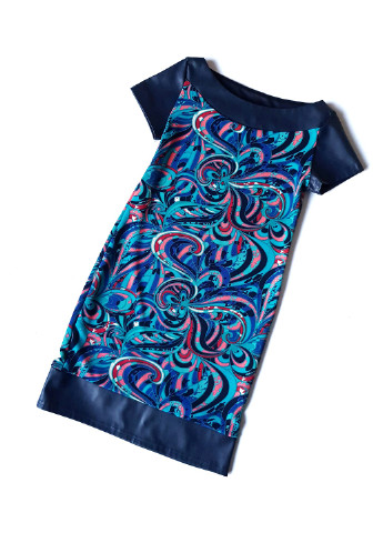 Темно-синя темно-синя сукня зі вставками еко-шкіри No Brand