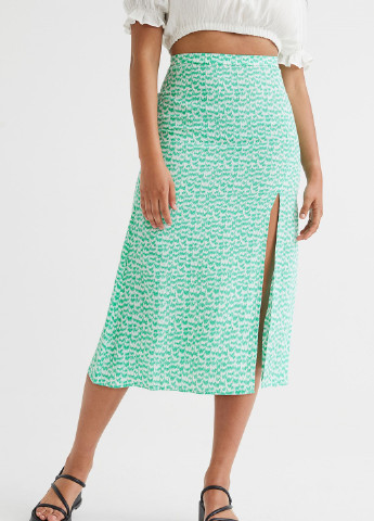 Зеленая кэжуал с рисунком юбка H&M