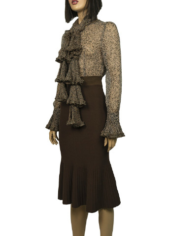 Світло-коричнева демісезонна жіноча шифонова блузка з шарфом. бежевий Forza Viva