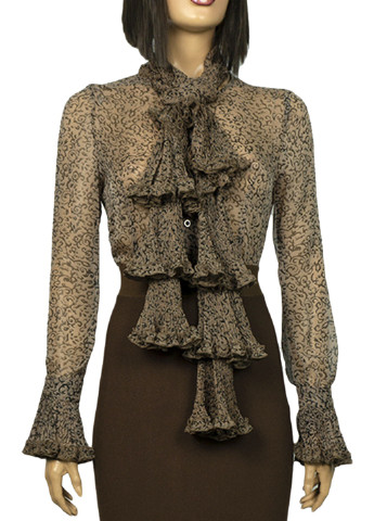 Світло-коричнева демісезонна жіноча шифонова блузка з шарфом. бежевий Forza Viva