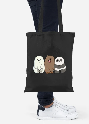 Еко-сумка шоппер Три ведмеді (We Bare bears) (92102-1774-BK) чорна MobiPrint Lite (256924617)
