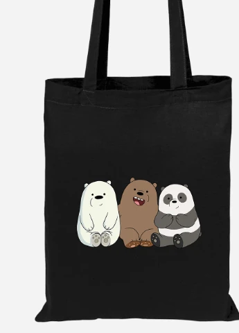 Еко-сумка шоппер Три ведмеді (We Bare bears) (92102-1774-BK) чорна MobiPrint Lite (256924617)