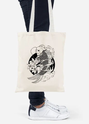 Еко-сумка шоппер Рибка Кої (Koi Fish) (92102-2858-BG) бежева MobiPrint Lite (256924411)