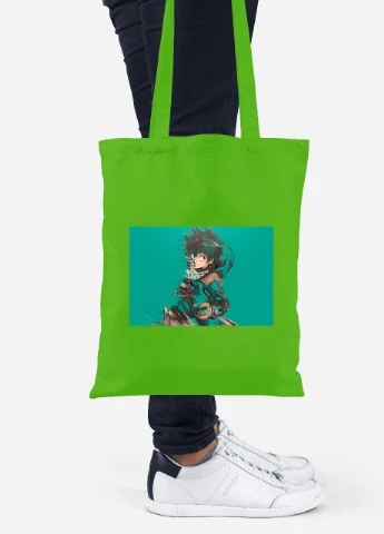 Эко сумка шопер Изуку Мидория, Моя геройская академия (Midoriya Izuku, My Hero Academia) (92102-3072-LM) салатовая MobiPrint Lite (256924134)