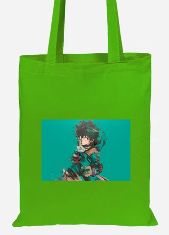 Эко сумка шопер Изуку Мидория, Моя геройская академия (Midoriya Izuku, My Hero Academia) (92102-3072-LM) салатовая MobiPrint Lite (256924134)