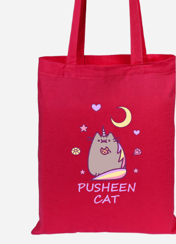 Эко сумка шопер Кот Пушин (Pusheen Cat) (92102-3349-RD) красная MobiPrint Lite (256923578)