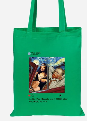Эко сумка шопер Инстаграм Ван Гог и Джоконда (van Gogh and La Gioconda) (92102-2952-KG) зеленая MobiPrint Lite (256921500)