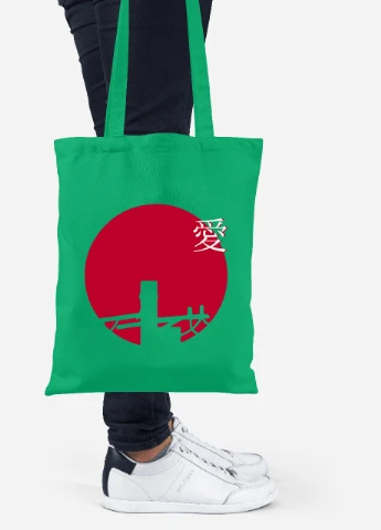 Эко сумка шопер Япония (Japan art Minimalism) (92102-3333-KG) зеленая MobiPrint Lite (256922474)