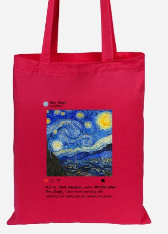 Эко сумка шопер Инстаграм Звёздная ночь Винсент Ван Гог (Instagram van Gogh) (92102-2965-RD) красная MobiPrint Lite (256921239)