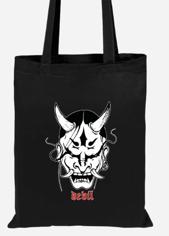 Еко-сумка шоппер Японська маска демона (Japanese demon mask) (92102-3328-BK) чорна MobiPrint Lite (256920411)