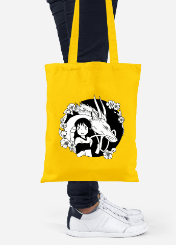 Еко-сумка шоппер Тихіро Огіно Сен та Хаку Віднесені привидами (Spirited Away) (92102-2647-SY) жовта MobiPrint Lite (256924544)