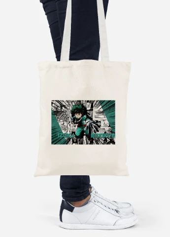 Эко сумка шопер Изуку Мидория, Моя геройская академия (Midoriya Izuku, My Hero Academia) (92102-3073-BG) бежевая MobiPrint Lite (256924191)