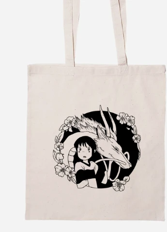 Эко сумка шопер Тихиро Огино Сэн и Хаку Унесённые призраками (Spirited Away) (92102-2647-BG) бежевая MobiPrint Lite (256922426)
