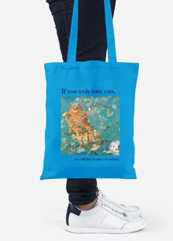 Эко сумка шопер Кот Винсент Ван Гог (Vincent van Gogh Cat) (92102-2963-BL) синяя MobiPrint Lite (256924823)