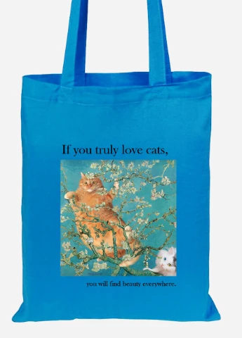 Эко сумка шопер Кот Винсент Ван Гог (Vincent van Gogh Cat) (92102-2963-BL) синяя MobiPrint Lite (256924823)