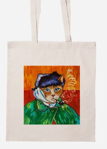 Эко сумка шопер Кот Винсент Ван Гог (Vincent van Gogh Cat) (92102-2958-BG) бежевая MobiPrint Lite (256923557)