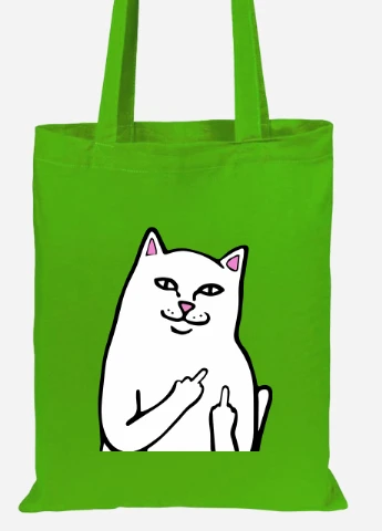 Еко-сумка шоппер мем Білий Кіт з пальцем (meme Cat Middle finger) (92102-2851-LM) салатова MobiPrint Lite (256920952)