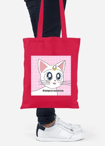 Еко-сумка шоппер Місяць Кішки Сейлор Мун (anime Sailor Moon Cats) (92102-2919-RD) червона MobiPrint Lite (256920499)