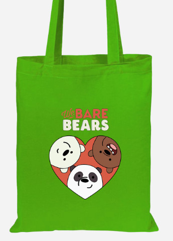 Эко сумка шопер Вся правда о медведях (We Bare Bears) (92102-2669-LM) салатовая MobiPrint lite (256920538)