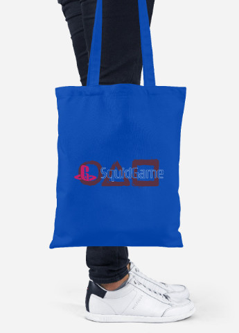 Эко сумка шопер Игра в кальмара (PlayStation Squid Game) (92102-3369-SK) голубая MobiPrint Lite (256920920)