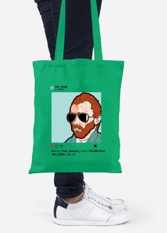 Эко сумка шопер Инстаграм Винсент Ван Гог (Instagram Vincent van Gogh) (92102-2953-KG) зеленая MobiPrint Lite (256921924)