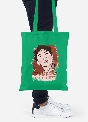 Еко-сумка шоппер Кім Намджун БТС (Kim Nam Joon BTS) (92102-3261-KG) зелена MobiPrint Lite (256922305)