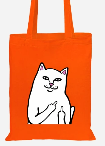Эко сумка шопер мем Белый Кот с пальцем (meme Cat Middle finger) (92102-2851-OG) оранжевая MobiPrint Lite (256924323)